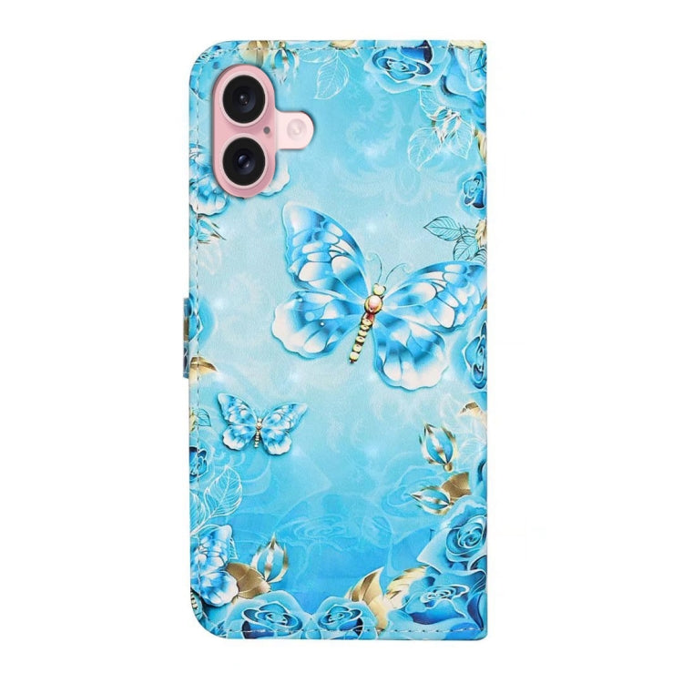 For iPhone 16 Oil Embossed 3D Drawing Leather Phone Case(Blue Butterflies) - iPhone 16 Cases by buy2fix | Online Shopping UK | buy2fix