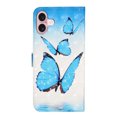 For iPhone 16 Oil Embossed 3D Drawing Leather Phone Case(3 Butterflies) - iPhone 16 Cases by buy2fix | Online Shopping UK | buy2fix