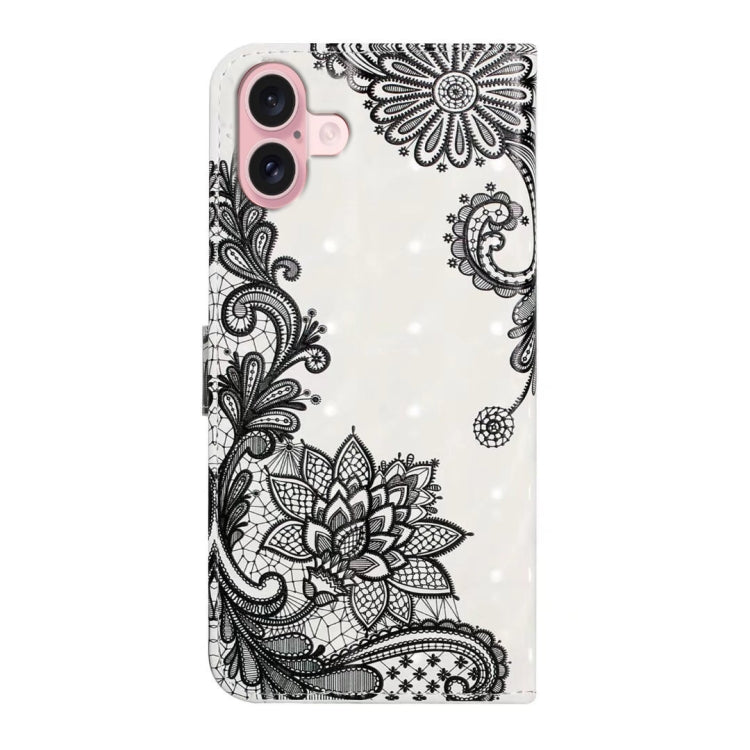 For iPhone 16 Oil Embossed 3D Drawing Leather Phone Case(Lace Flower) - iPhone 16 Cases by buy2fix | Online Shopping UK | buy2fix