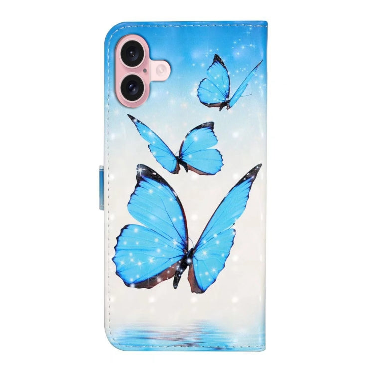 For iPhone 16 Plus Oil Embossed 3D Drawing Leather Phone Case(3 Butterflies) - iPhone 16 Plus Cases by buy2fix | Online Shopping UK | buy2fix