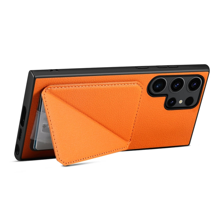 For Samsung Galaxy S23 Ultra 5G Denior Calf Texture Holder Electroplating Phone Case(Orange) - Galaxy S23 Ultra 5G Cases by Denior | Online Shopping UK | buy2fix