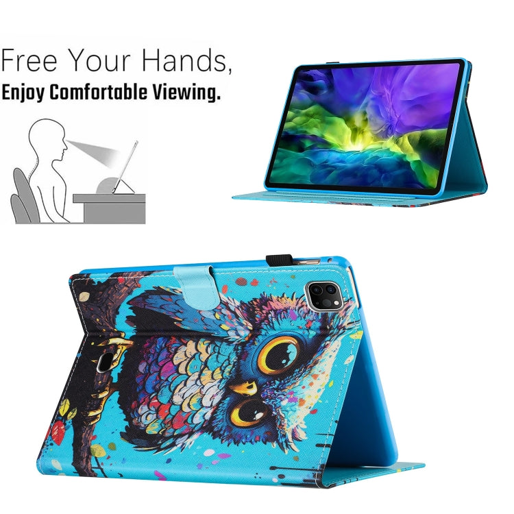 For iPad Pro 11 2024 Colored Drawing Stitching Leather Tablet Smart Case(Owl) - iPad Pro 11 2024 Cases by buy2fix | Online Shopping UK | buy2fix