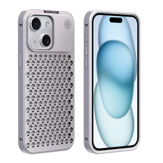 For iPhone 15 Plus R-JUST RJ58 Aromatherapy Metal Cooling Phone Case(Silver) - iPhone 15 Plus Cases by R-JUST | Online Shopping UK | buy2fix