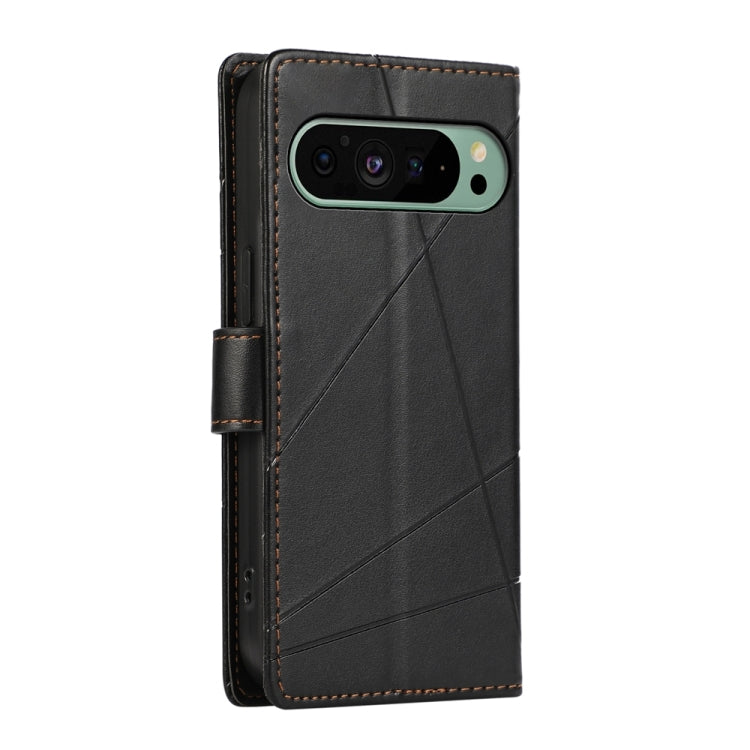 For Google Pixel 9 PU Genuine Leather Texture Embossed Line Phone Case(Black) - Google Cases by buy2fix | Online Shopping UK | buy2fix