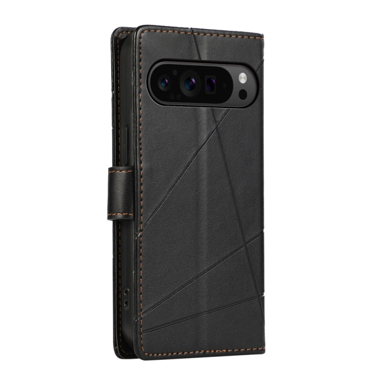 For Google Pixel 9 Pro PU Genuine Leather Texture Embossed Line Phone Case(Black) - Google Cases by buy2fix | Online Shopping UK | buy2fix