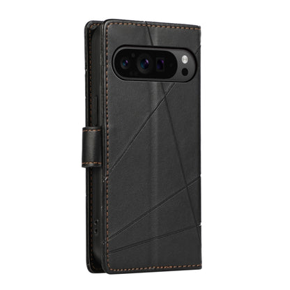 For Google Pixel 9 Pro PU Genuine Leather Texture Embossed Line Phone Case(Black) - Google Cases by buy2fix | Online Shopping UK | buy2fix