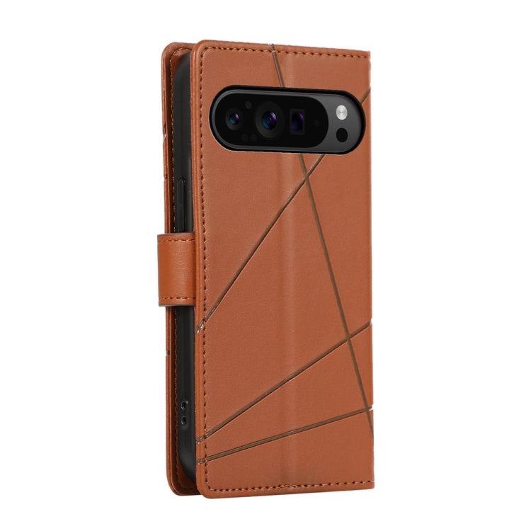 For Google Pixel 9 Pro PU Genuine Leather Texture Embossed Line Phone Case(Brown) - Google Cases by buy2fix | Online Shopping UK | buy2fix