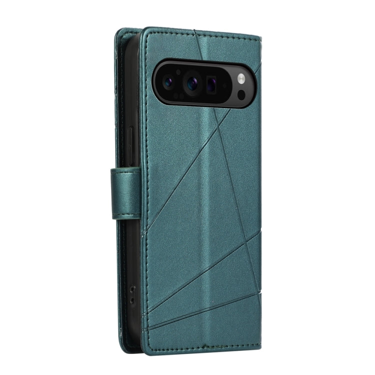 For Google Pixel 9 Pro PU Genuine Leather Texture Embossed Line Phone Case(Green) - Google Cases by buy2fix | Online Shopping UK | buy2fix