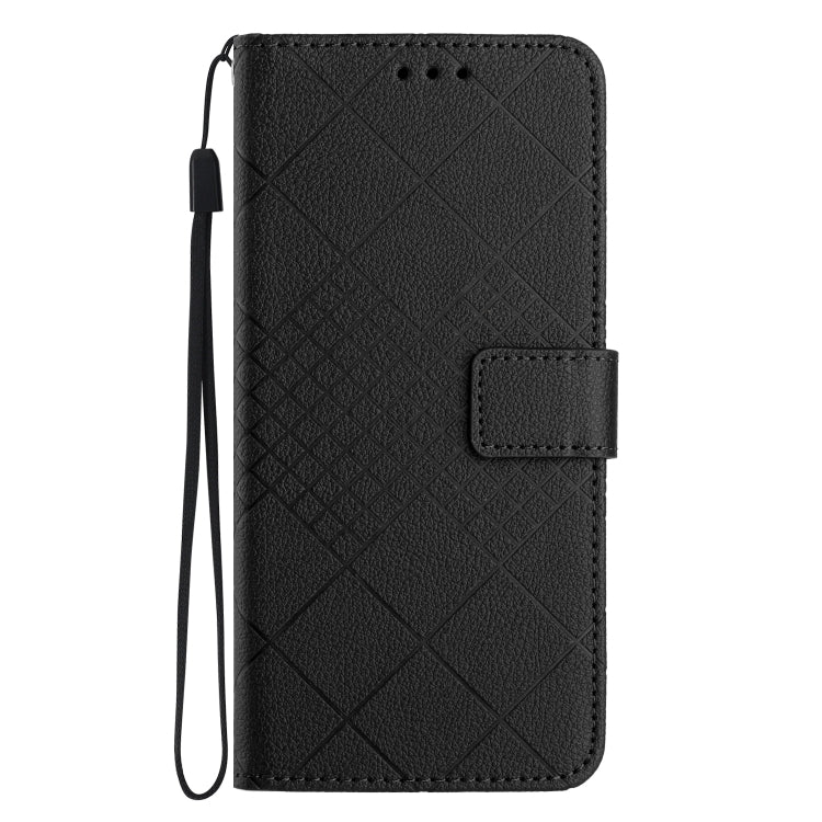 For Motorola Moto G Play 4G 2024 Rhombic Grid Texture Leather Phone Case(Black) - Motorola Cases by buy2fix | Online Shopping UK | buy2fix