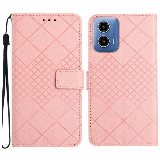 For Motorola Moto G Stylus 5G 2024 Rhombic Grid Texture Leather Phone Case(Pink) - Motorola Cases by buy2fix | Online Shopping UK | buy2fix