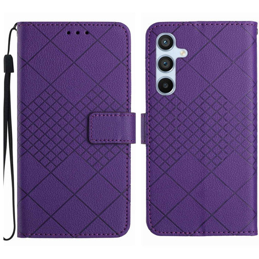 For Samsung Galaxy M55 5G Rhombic Grid Texture Leather Phone Case(Purple) - Galaxy Phone Cases by buy2fix | Online Shopping UK | buy2fix