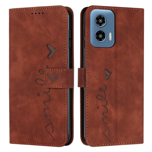 For Motorola Moto G Play 5G 2024 / G 5G 2024 Skin Feel Heart Embossed Leather Phone Case with Long Lanyard(Brown) - Motorola Cases by buy2fix | Online Shopping UK | buy2fix