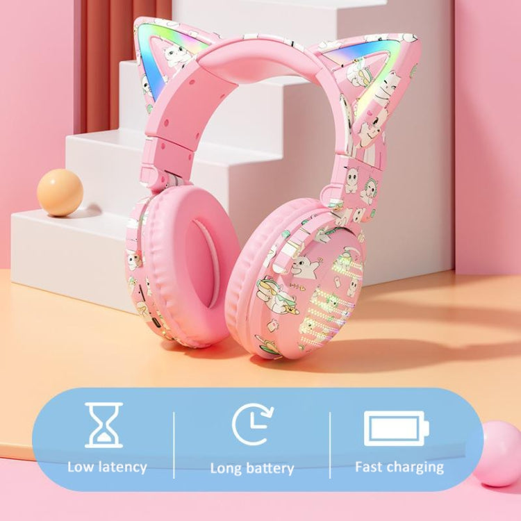 VJ371 Tuya RGB Cat Ear Wireless Bluetooth Earphone with Detachable Microphone(Graffiti Powder) - Headset & Headphone by buy2fix | Online Shopping UK | buy2fix