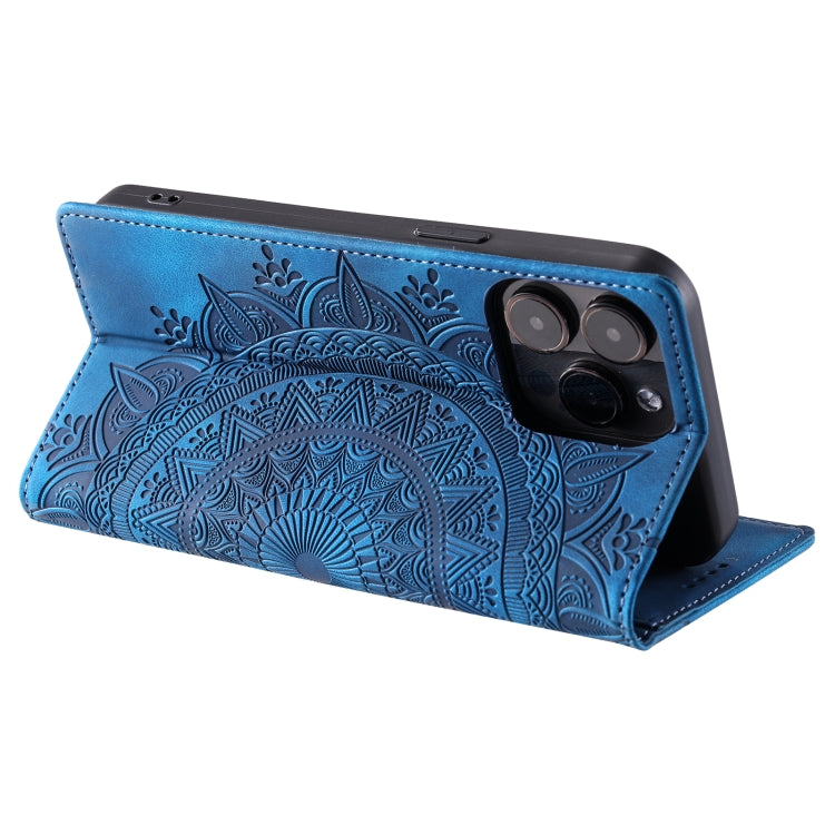 For iPhone 16 Pro Max Totem Embossed Magnetic Leather Phone Case(Blue) - iPhone 16 Pro Max Cases by buy2fix | Online Shopping UK | buy2fix