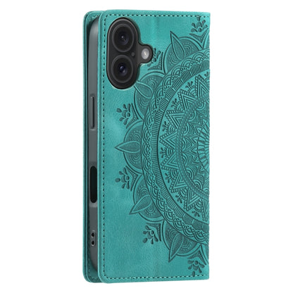 For iPhone 16 Totem Embossed Magnetic Leather Phone Case(Green) - iPhone 16 Cases by buy2fix | Online Shopping UK | buy2fix