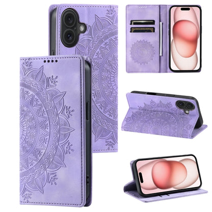 For iPhone 16 Totem Embossed Magnetic Leather Phone Case(Purple) - iPhone 16 Cases by buy2fix | Online Shopping UK | buy2fix