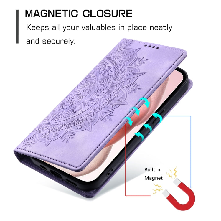 For iPhone 16 Totem Embossed Magnetic Leather Phone Case(Purple) - iPhone 16 Cases by buy2fix | Online Shopping UK | buy2fix