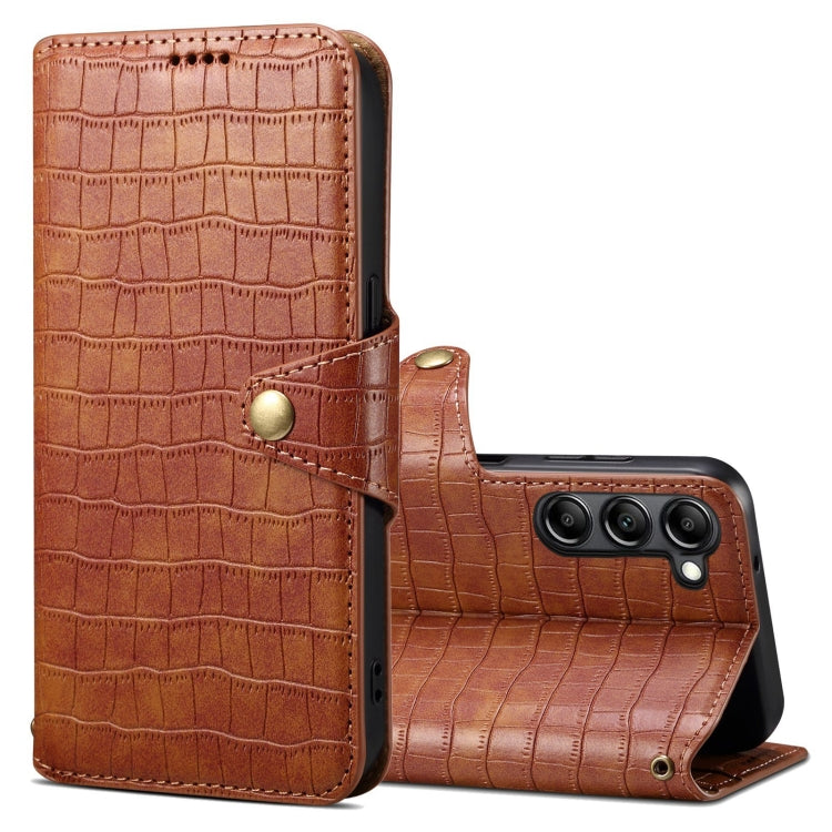 For Samsung Galaxy S24+ 5G Denior Crocodile Texture Oil Edge Leather Phone Case(Brown) - Galaxy S24+ 5G Cases by Denior | Online Shopping UK | buy2fix