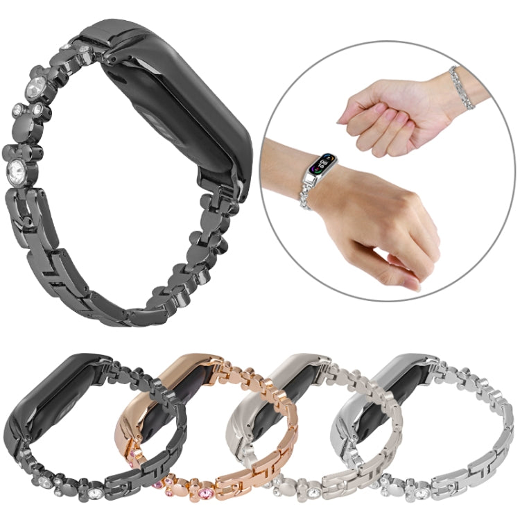 For Xiaomi Mi Band 8 Cute Bear Diamond Metal Watch Band(Black) - Watch Bands by buy2fix | Online Shopping UK | buy2fix