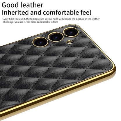 For Samsung Galaxy S24 5G GKK Rhombus Pattern Electroplating Plain PU Phone Case(Black) - Galaxy S24 5G Cases by GKK | Online Shopping UK | buy2fix