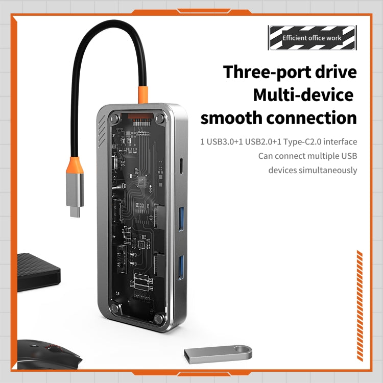 SW8V 8 in 1 Type-C to USB + HDMI + RJ45 + SD/TF HUB Docking Station(Grey) - USB HUB by buy2fix | Online Shopping UK | buy2fix