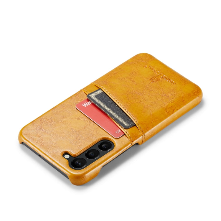 For Samsung Galaxy S24+ 5G Fierre Shann Oil Wax Texture Leather Phone Case with Card Slots(Yellow) - Galaxy S24+ 5G Cases by FIERRE SHANN | Online Shopping UK | buy2fix