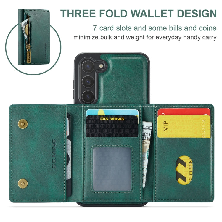 For Samsung Galaxy S23 DG.MING M5 Series Zip RFID Multi Card Detachable Leather Phone Case(Green) - Galaxy S23 5G Cases by DG.MING | Online Shopping UK | buy2fix