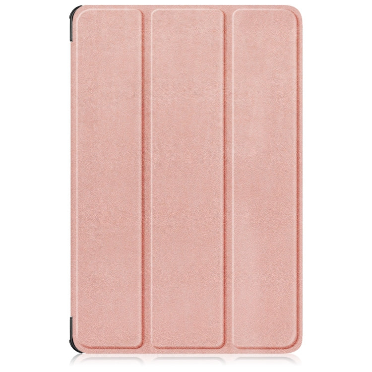 For Lenovo Tab M11/ Xiaoxin Pad 11 2024 Custer Pure Color 3-folding Leather Smart Tablet Case(Rose Gold) - Lenovo by buy2fix | Online Shopping UK | buy2fix