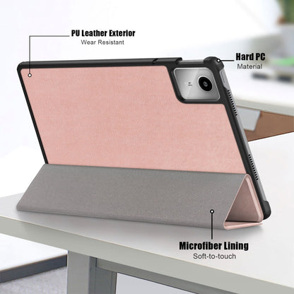 For Lenovo Tab M11/ Xiaoxin Pad 11 2024 Custer Pure Color 3-folding Leather Smart Tablet Case(Rose Gold) - Lenovo by buy2fix | Online Shopping UK | buy2fix