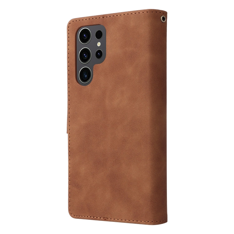 For Samsung Galaxy S24 Ultra 5G Multifunctional Frosted Zipper Wallet Leather Phone Case(Brown) - Galaxy S24 Ultra 5G Cases by buy2fix | Online Shopping UK | buy2fix