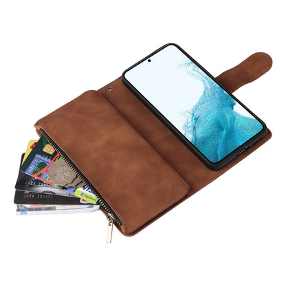 For Samsung Galaxy S23 5G Multifunctional Frosted Zipper Wallet Leather Phone Case(Brown) - Galaxy S23 5G Cases by buy2fix | Online Shopping UK | buy2fix