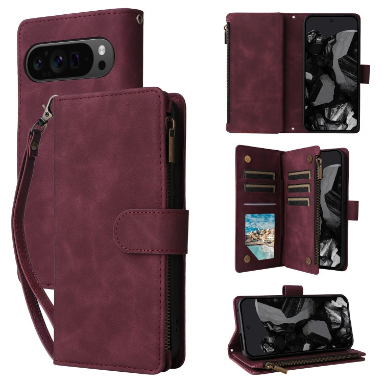 For Google Pixel 9 Pro Multifunctional Multi-Card Wallet Phone Leather Case(Wine Red) - Google Cases by buy2fix | Online Shopping UK | buy2fix