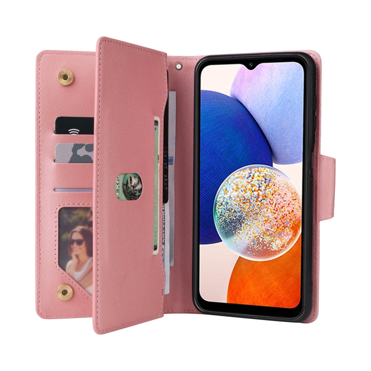 For Samsung Galaxy A15 5G Rivet Buckle 9 Cards 3-Fold Wallet Leather Phone Case(Rose Gold) - Galaxy Phone Cases by buy2fix | Online Shopping UK | buy2fix