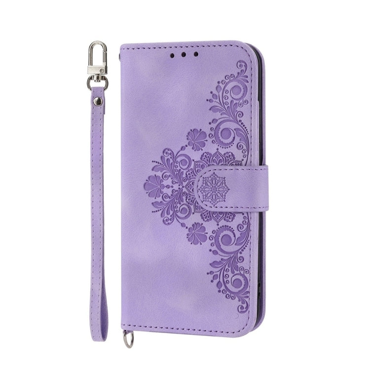 For Google Pixel 9 Skin-feel Flowers Embossed Wallet Leather Phone Case(Purple) - Google Cases by buy2fix | Online Shopping UK | buy2fix