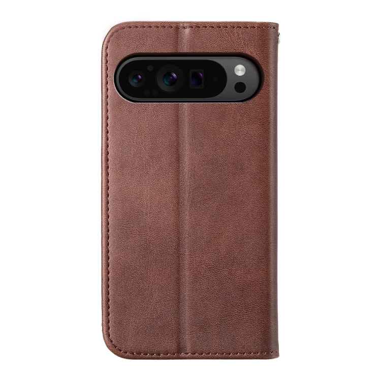 For Google Pixel 9 Pro Cubic Grid Calf Texture Magnetic Leather Phone Case(Brown) - Google Cases by buy2fix | Online Shopping UK | buy2fix