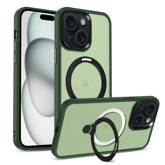 For iPhone 15 MagSafe Holder Skin-feel PC Hybrid TPU Phone Case(Green) - iPhone 15 Cases by buy2fix | Online Shopping UK | buy2fix