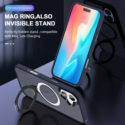 For iPhone 16 Plus MagSafe Holder Skin-feel PC Hybrid TPU Phone Case(Dark Blue) - iPhone 16 Plus Cases by buy2fix | Online Shopping UK | buy2fix