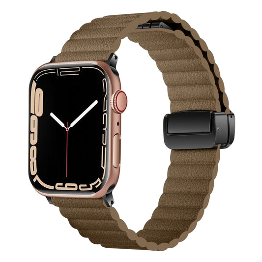 For Apple Watch SE 2023 40mm Water Ripple Magnetic Folding Buckle Watch Band, Style: Bold Version(Brown) - Watch Bands by buy2fix | Online Shopping UK | buy2fix