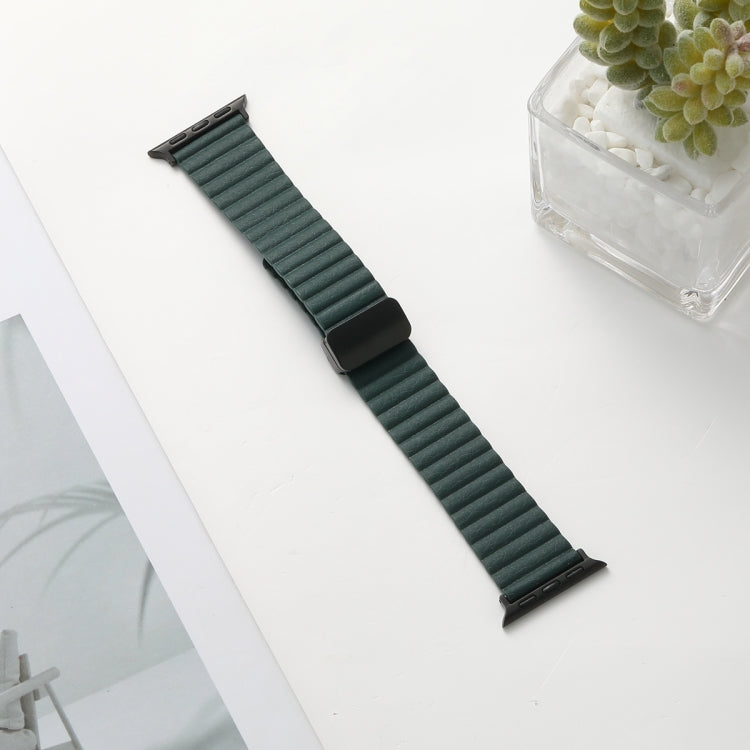 For Apple Watch SE 2022 40mm Water Ripple Magnetic Folding Buckle Watch Band, Style: Bold Version(Dark Green) - Watch Bands by buy2fix | Online Shopping UK | buy2fix