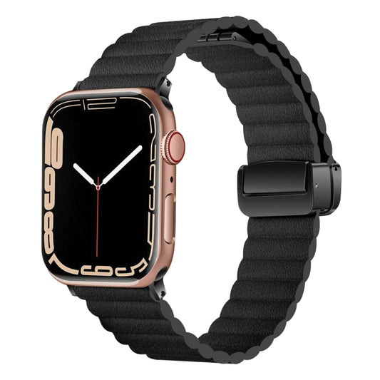 For Apple Watch Series 7 41mm Water Ripple Magnetic Folding Buckle Watch Band, Style: Bold Version(Black) - Watch Bands by buy2fix | Online Shopping UK | buy2fix