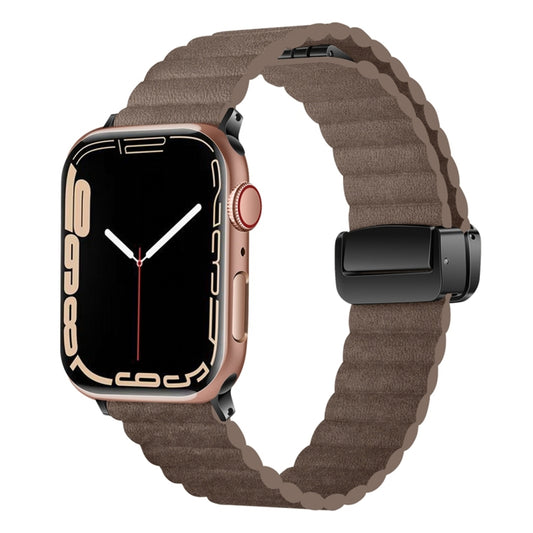 For Apple Watch Series 3 42mm Water Ripple Magnetic Folding Buckle Watch Band, Style: Bold Version(Light Brown) - Watch Bands by buy2fix | Online Shopping UK | buy2fix