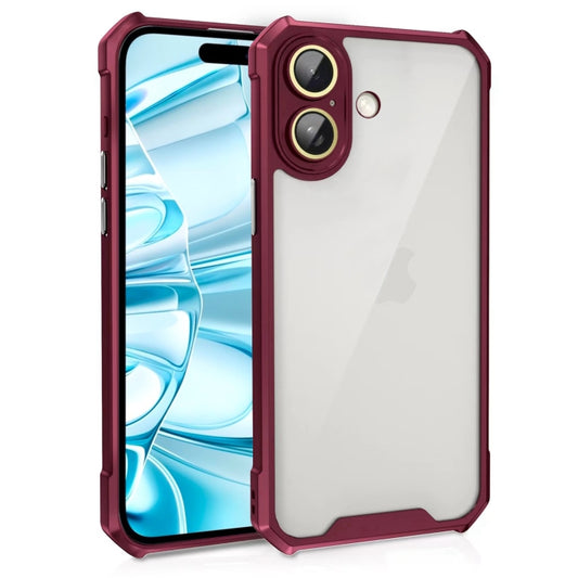 For iPhone 16 Plus Shockproof Acrylic Phone Case with Lens Glass Film(Wine Red) - iPhone 16 Plus Cases by buy2fix | Online Shopping UK | buy2fix