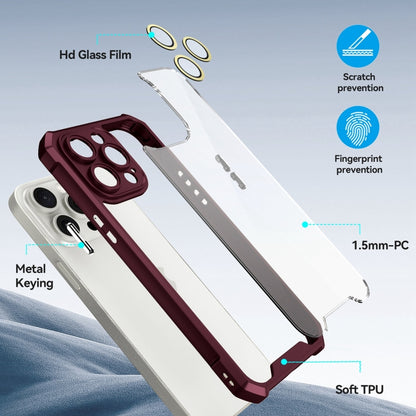 For iPhone 16 Plus Shockproof Acrylic Phone Case with Lens Glass Film(Wine Red) - iPhone 16 Plus Cases by buy2fix | Online Shopping UK | buy2fix