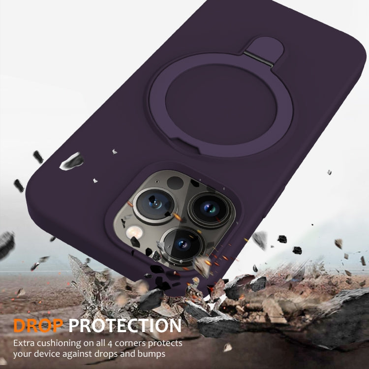 For iPhone 12 Pro Max MagSafe Magnetic Liquid Silicone Phone Case with Ring Holder(Purple) - iPhone 12 Pro Max Cases by buy2fix | Online Shopping UK | buy2fix