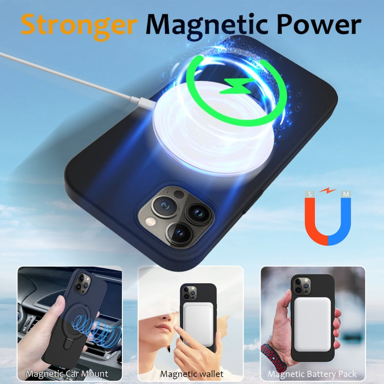 For iPhone 12 Pro MagSafe Magnetic Liquid Silicone Phone Case with Ring Holder(Black) - iPhone 12 / 12 Pro Cases by buy2fix | Online Shopping UK | buy2fix