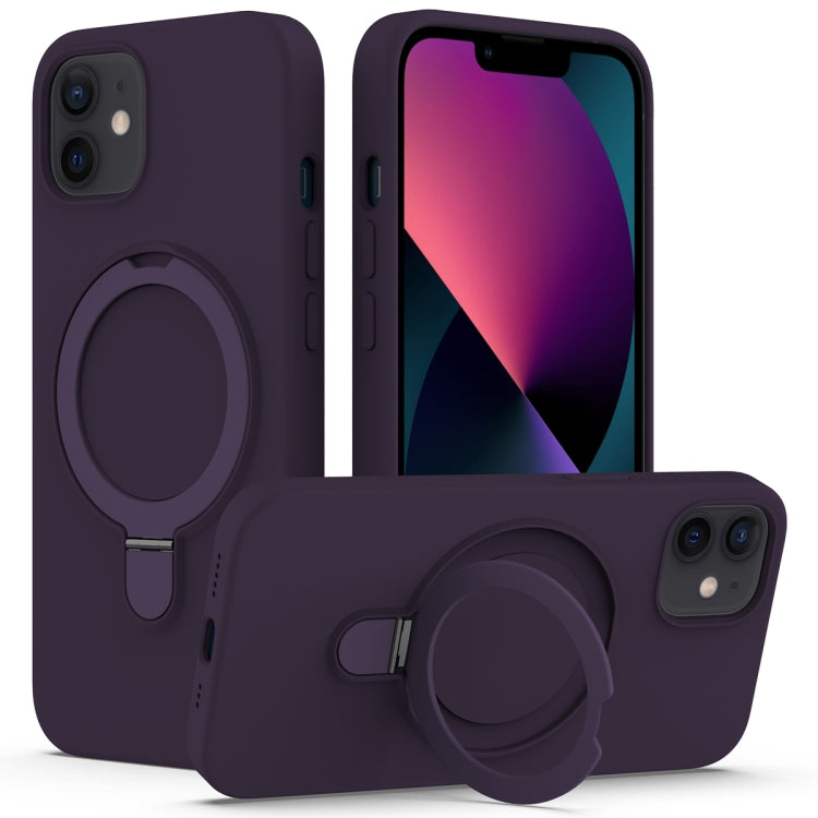 For iPhone 12 MagSafe Magnetic Liquid Silicone Phone Case with Ring Holder(Purple) - iPhone 12 / 12 Pro Cases by buy2fix | Online Shopping UK | buy2fix