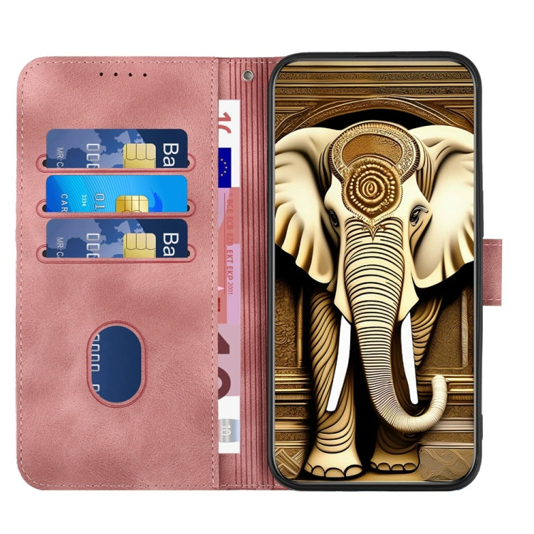 For iPhone 16 YX0060 Elephant Head Embossed Phone Leather Case with Lanyard(Pink) - iPhone 16 Cases by buy2fix | Online Shopping UK | buy2fix