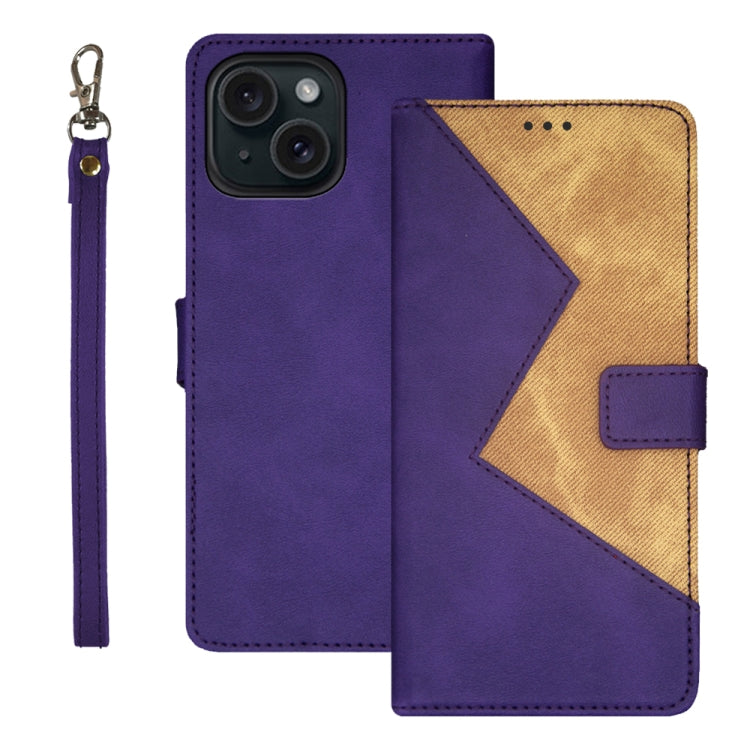 For iPhone 15 Pro Max idewei Two-color Splicing Leather Phone Case(Purple) - iPhone 15 Pro Max Cases by idewei | Online Shopping UK | buy2fix