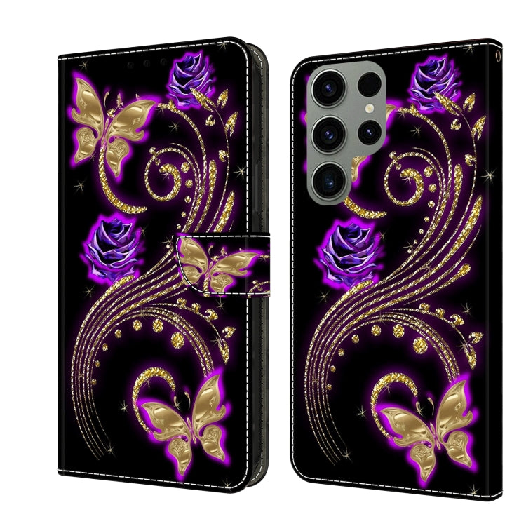 For Samsung Galaxy S24 Ultra 5G Crystal 3D Shockproof Protective Leather Phone Case(Purple Flower Butterfly) - Galaxy S24 Ultra 5G Cases by buy2fix | Online Shopping UK | buy2fix