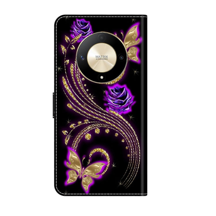 For Honor Magic6 Lite Crystal 3D Shockproof Protective Leather Phone Case(Purple Flower Butterfly) - Honor Cases by buy2fix | Online Shopping UK | buy2fix